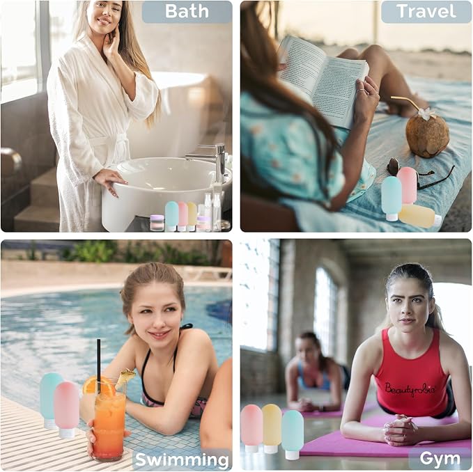 Travel Bottles for Toiletries 6 Pack, Leakproof 2 oz Tsa Approved Travel Size Containers, BPA Free Plastic Shampoo and Conditioner Bottles, Camping Travel Essentials (Multicolor - B)