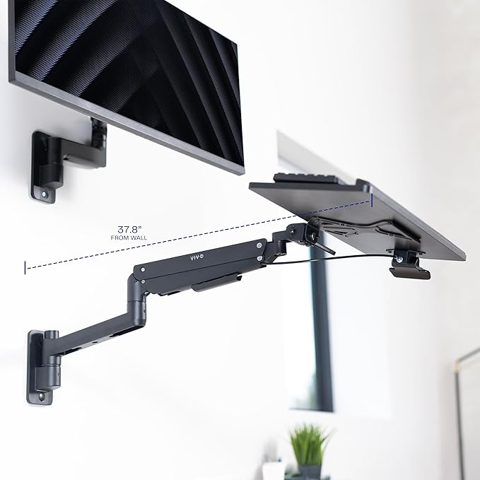 VIVO Sit-Stand 24 Inch Pneumatic Spring Keyboard and Mouse Tray Wall Mount, Counterbalance Height Adjustable Typing Platform, Ergonomic Tilt, Black, MOUNT-KB35C