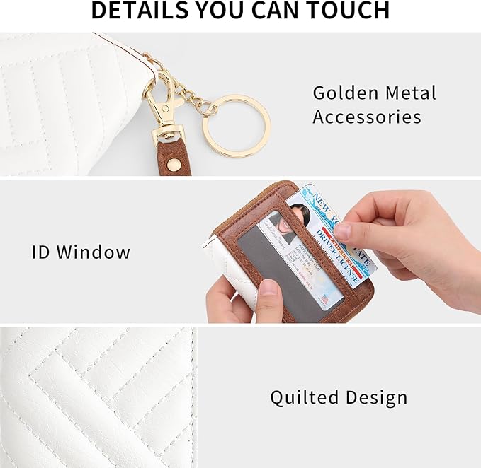 GAEKEAO Credit Card Holder Small Wallet for Women RFID Blocking Leather Zipper Wallet with Wristlet Beige＆Brown