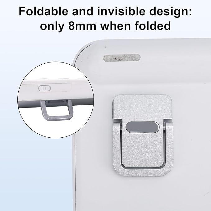 Penitue 2pcs Mini Keyboard Riser, Zinc Alloy Portable Small Laptop Tilt Stand Lifter Feet Foldable & Invisible Self-Adhesive Computer Notebook Holder Leg Lift Accessories for Desk Support (Silver)