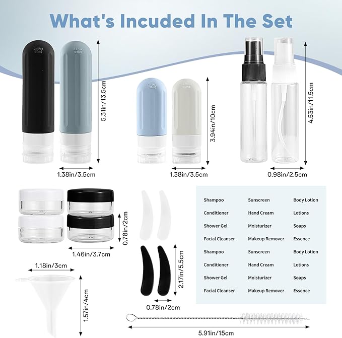 Landisun Travel Bottles for Toiletries 18Pack Travel Size Containers Toiletry Travel-Containers TSA Approved Leak Proof Black