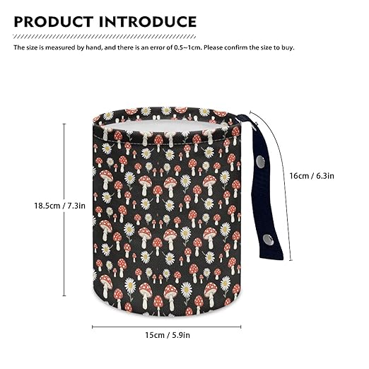 Mushroom Daisy Printed Car Waste Basket Can Universal Waste Basket Bin Waste Auto Basket Can with Adjustable Strap Hanging for Office, Kitchern