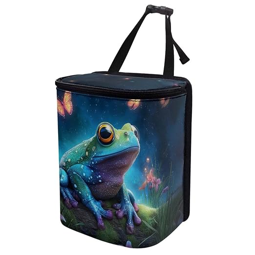 Talayituse Butterfly Galaxy Frog Print Car Trash Bin, Large Size Auto Trash Can Adjustable Portable Garbage Can with Lid, Vehicle Hanging Bag for Headrest Front Back Seat