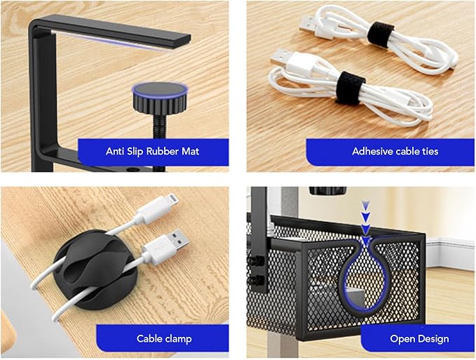Fdit Fdit Under Desk Cable Management Tray, No Drill Metal Cable Organizer with Clamp, Wire Management Tray with Cable Ties for Home Office Desk (Black)