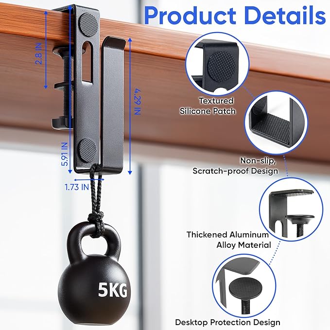 OOKUU Adjustable Desk Side Laptop Holder, No Drill Laptop Side Desk Mount, Hanging Side Desk Laptop Stand, Non-Slip Scratch-Resistant Pad（Black）