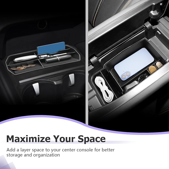 LUWU Compatible with 2023 2024 2025 2026 Mazda CX50 CX-50 Accessories Center Console Organizer Armrest Storage Box Organizer Tray Insert Tray Phone Holder Coins Box ABS Material 2-Pack, Black