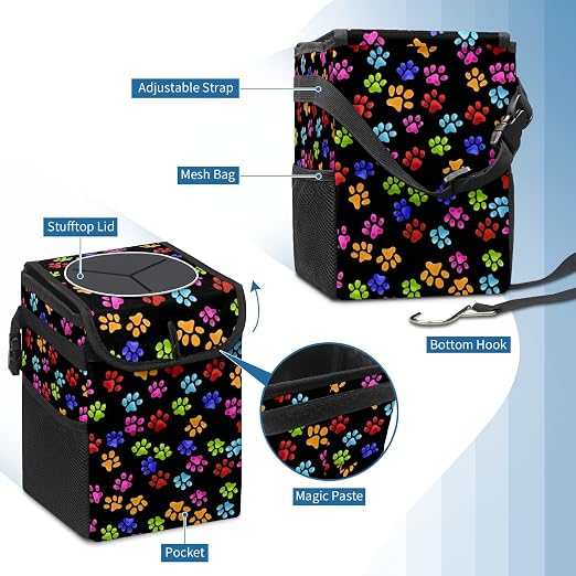 Paws Cat and Dog Print Car Trash Can with Lid Collapsible Reusable Waterproof Car Garage Bag,Automotive Garbage Can,Car Accessories Interior Car Organizer