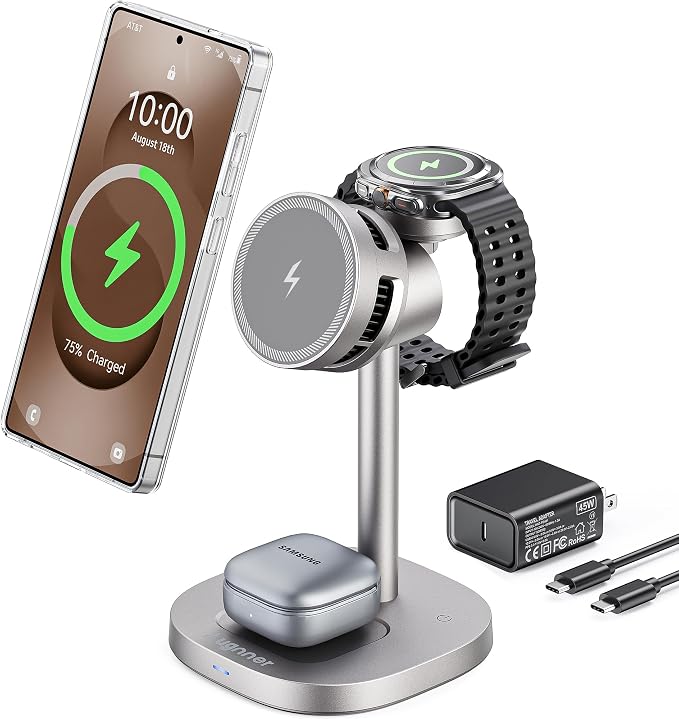 Augnner Magnetic Wireless Charger for Samsung, 15W Android Fast 3 in 1 Charging Station with TEC Active Cooling Compatible with Samsung Galaxy S26Ultra/S25/Z Fold /Flip7, Samsung Watch/ Buds4Pro