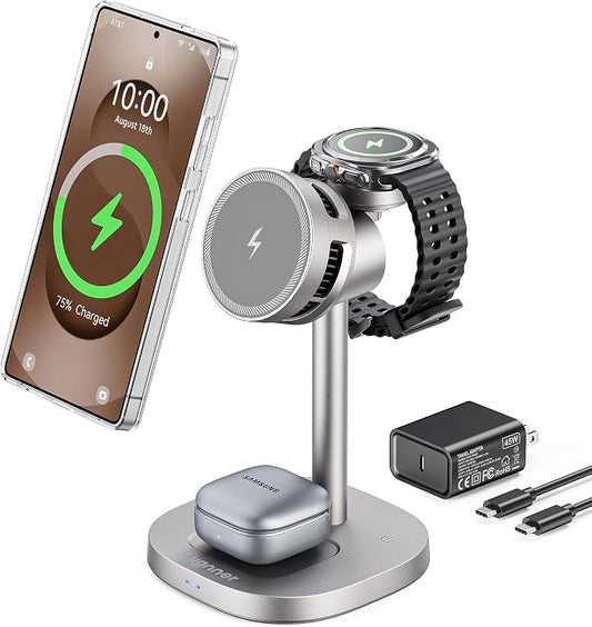 Augnner Magnetic Wireless Charger for Samsung, 15W Android Fast 3 in 1 Charging Station with TEC Active Cooling Compatible with Samsung Galaxy S26Ultra/S25/Z Fold /Flip7, Samsung Watch/ Buds4Pro