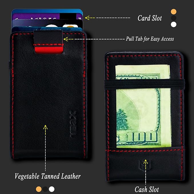 RFID Minimalist Slim Wallet for Men and Women, Holds Up to 12 Cards, Cash, Key Thin and Lightweight Credit Card Holder, Black Eco Leather