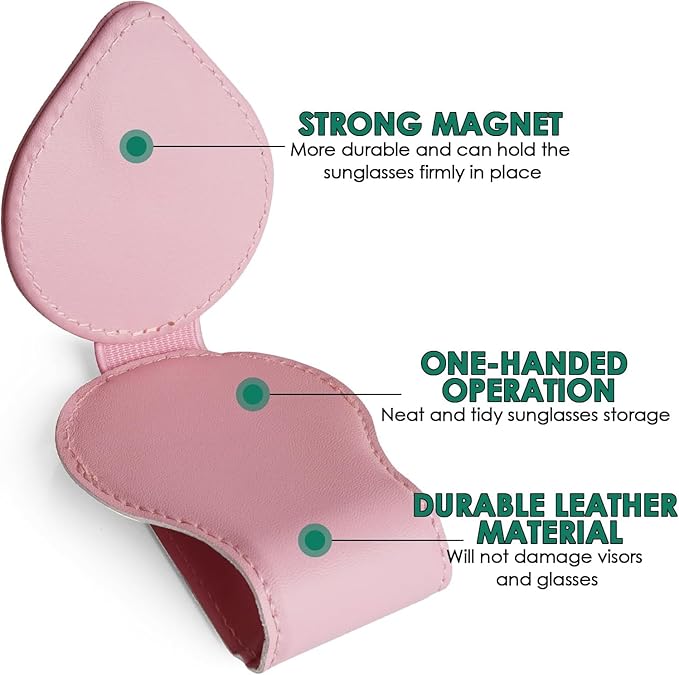 Sunglasses Holder Compatible with Tesla Model Y 3 X S Cybertruck Leather Magnetic Glasses Mount Holder Eyeglasses Sunglasses Clip Visor Sunglass Holder Accessories Gifts for Owners (Pink)