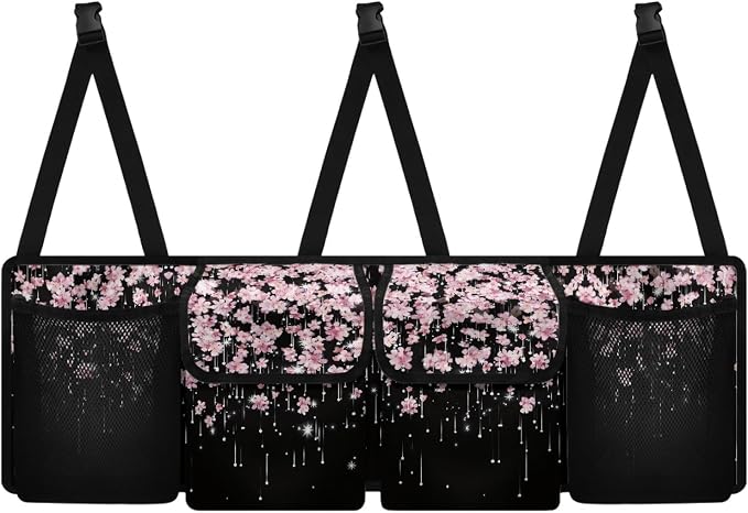 Cherry Blossom Auto Back Seat Trunk Organizer Hanging Car Organizer Trunk Foldable Cargo Storage with 4 Large Pockets 3 Adjustable Straps 37x11.8inch