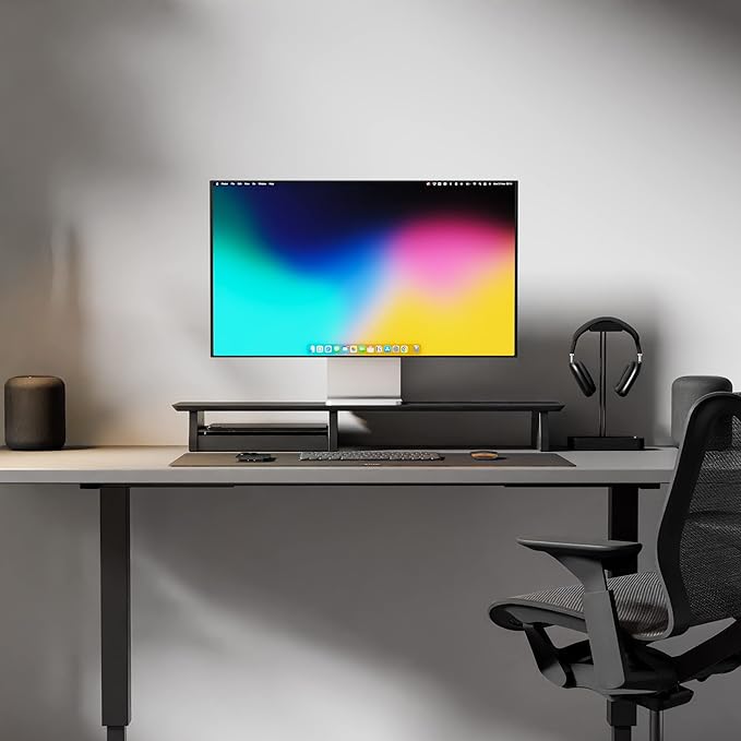 Raico Desk Cockpit Shelf Monitor Stand System Dual Screen Setup Wood Large Desk Accessory Organizer Unit (Black Wood, Medium | 36 Inches)