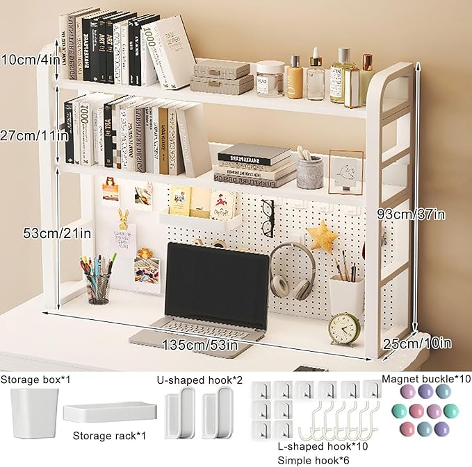 Desk Shelf, Desk Extension Shelf, Desk Extender Side Table, Heavy Duty Desktop Organizer, 3 Tier Desk Extension Shelving Unit for Table Accessories(135x93x25cm/53x37x10in)