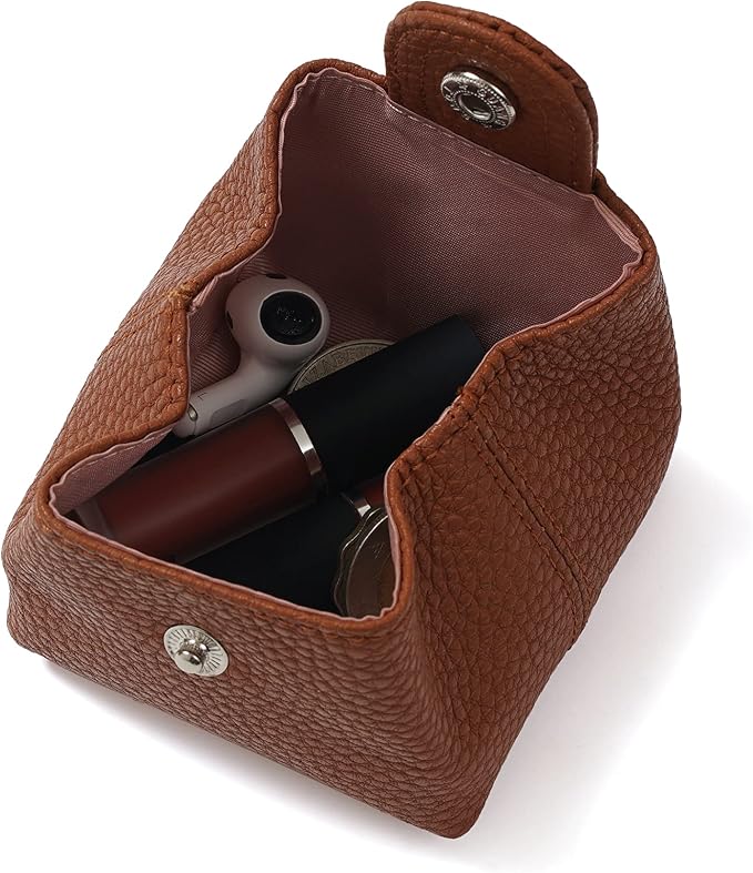 Cockatoo Genuine Leather Coin Pouch Change Holder, Mini Snap Pocket Wallet for Men Women (Brown, Large)