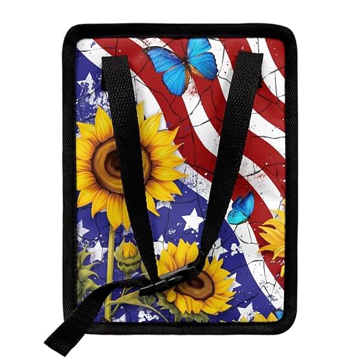 Biyejit Car Trash Can with Lid Car Accessories Leak Proof Car Trash Bag Hanging Waterproof Car Garbage Can Multipurpose Storage Container for Back Seat Road Trip, American Flag Sunflower