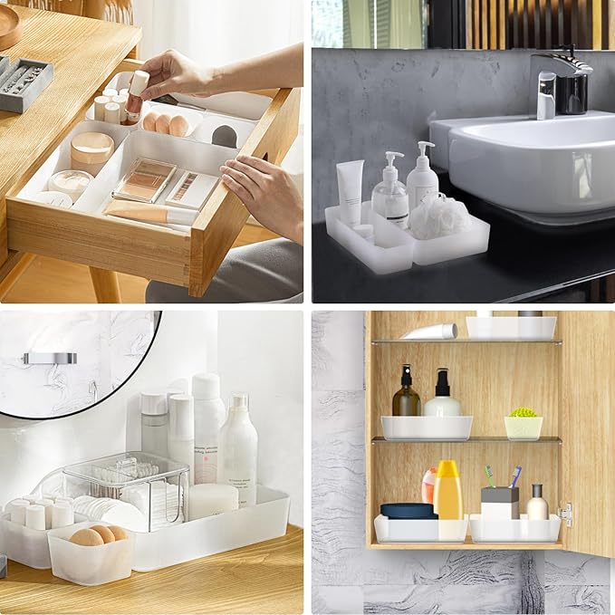 Poeland 20 Pcs Drawer Organizer Tray Storage Box for Bedroom Dresser Bathroom Kitchen, Frosted