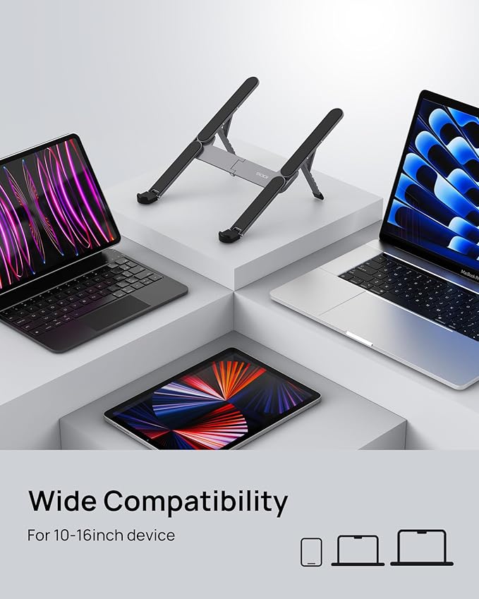 SODI [Ultra Compact] Foldable & Portable Laptop Stand for Desk, Lightweight Tablet Stand for Business Travel, Library, Cafe, 6 Level Height Ergonomic Aluminum Computer Holder for 10-16" Laptops
