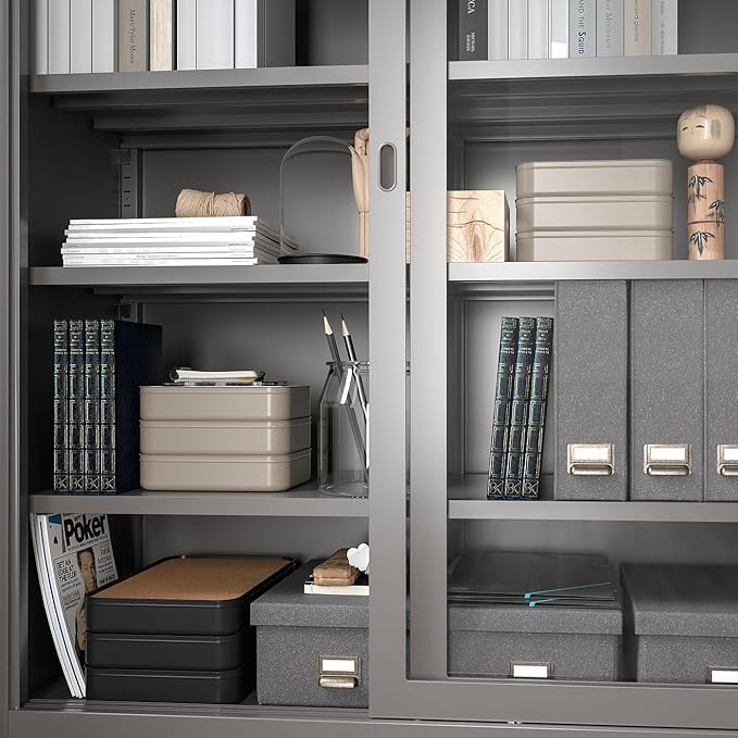 Desktop Storage Box with Cork Lid, 9.5 x 7 x 2.25 inches, Fixed Compartments, Dark Gray-Beige, set of 2