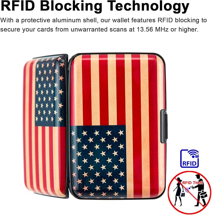 Credit Card Holder Wallet for Women Men RFID Blocking Small Metal Business Aluminum Protector Sleeves Slim Mini Cards Case (American Flag)