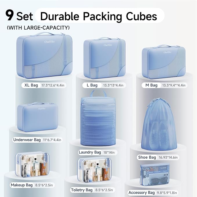 9 Set Packing Cubes for Travel, Gifts for Women Mom,Anti-Tearing Suitcase Organizer,OlarHike Vacation Essentials & Accessories for Cruise Ship