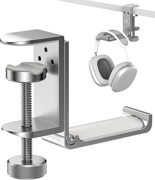 Foldable Headphone Stand and Hook ??Aluminum Headset Holder Clamp Mount Under Desk, Universal Fit for Gaming Headphones, Space-Saving Hanger Organizer