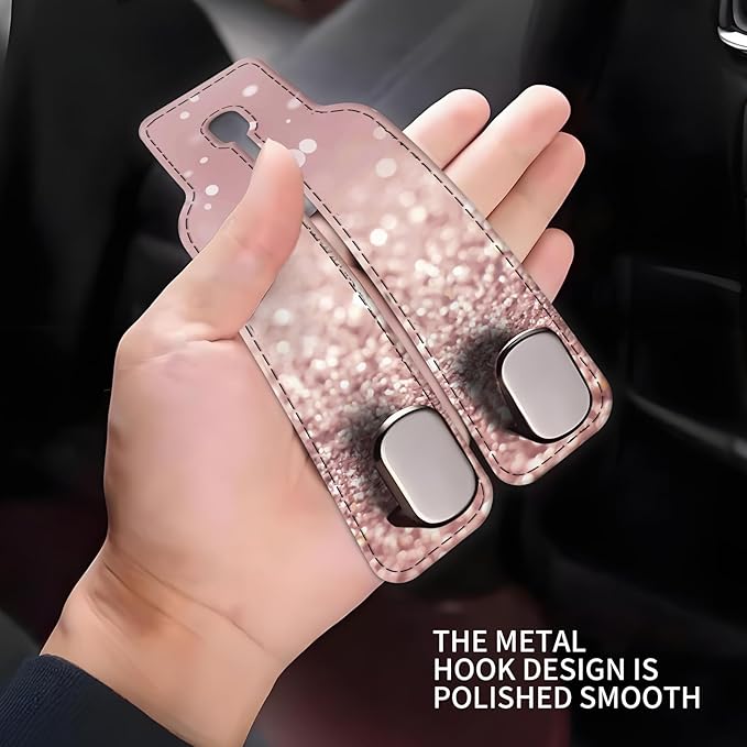 Car Seat Headrest Hook, Universal Leather Cute Hanger Holder Hook, Storage Organizer Interior Accessories for Purse Bags Handbag Glitter Pink Pattern