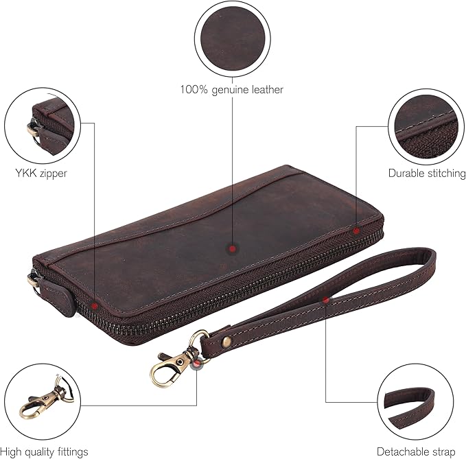 Oak Leathers Brown Leather Wallet for Women - RFID Womens Wallet Clutch with 8 Credit Card Holder, Coin Pocket