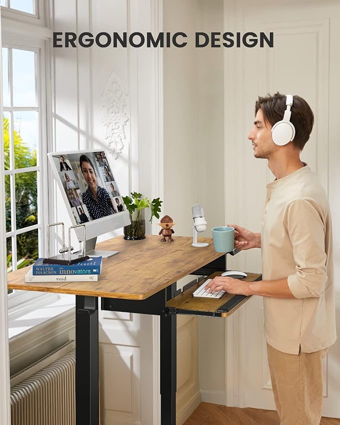 ErGear Electric Standing Desk with Keyboard Tray, 55x28 Inches Adjustable Height Sit Stand Up Desk, Home Office Desk Computer Workstation,Vintage Brown