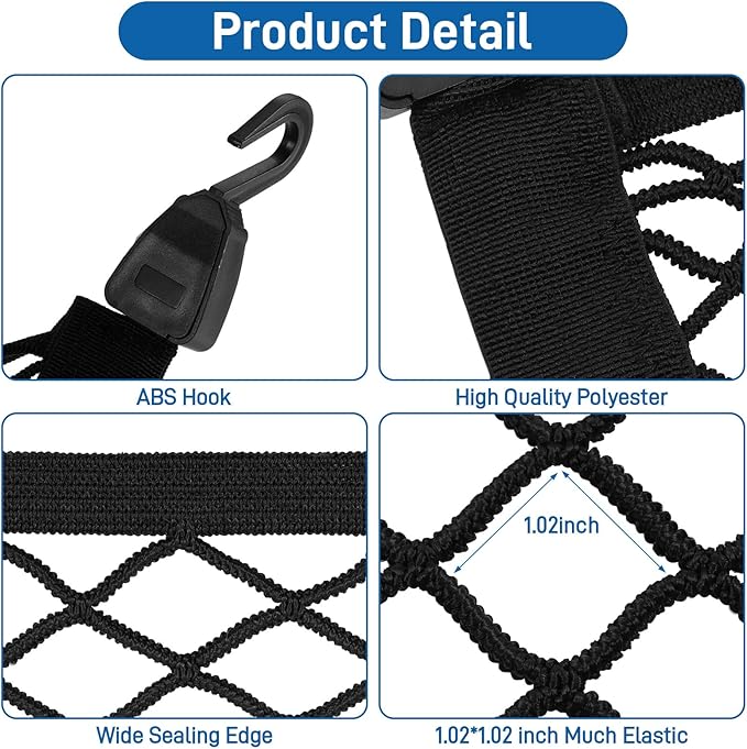 Stretchable Car Cargo Net Adjustable Elastic Storage Net Trunk Interior Accessories with Hook, Universal Fit for Car, Vehicle, SUV(80 * 100cm)
