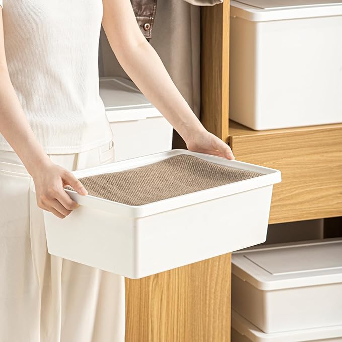 YUNGSHY 2 Pack 15 Quart White Large Stackable Storage Bins With Lids,Bathroom Closet Undersink Organizers and Storage Containers and Durable Nestable Closet, Garage, Totes (white, 15Qt. -2Pack)