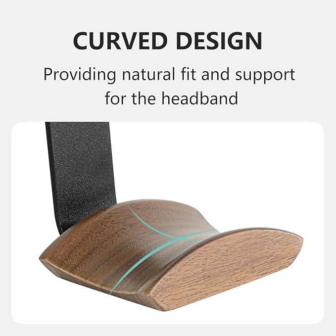 Headset Holder with 6cm Wide Walnut Headrest,Headphone Wall Mount Holder with Adhesive Tape and Screw, Headphone Stand for Over Ear and Gaming