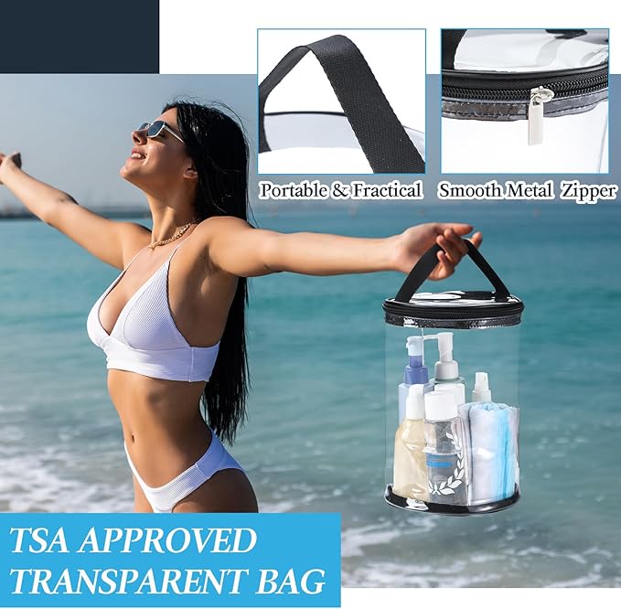 Sanwuta Clear Lotion Bag for Toiletry Sunscreen Cylinder Makeup Bag Heavy Duty Travel Organizer Pouch Waterproof Cosmetic Pouch with Handle Zipper Gift for Summer Beach Pool Airport Women(Black)