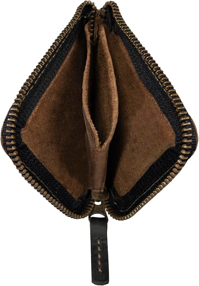Hide & Drink, Full Grain Leather Zippered Card Wallet for Men and Women, Coin Pouch, Money Holder, Pocket Organizer, Handmade, Bourbon Brown