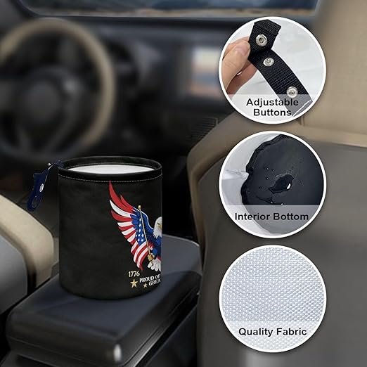 250TH Anniversary of America Flag Eagle Car Front Seat Can Foldable Auto Console Center Back Seat Garbage Container Bag Kitchen Rubbish Bin Fashion Vehicle Organization Basket
