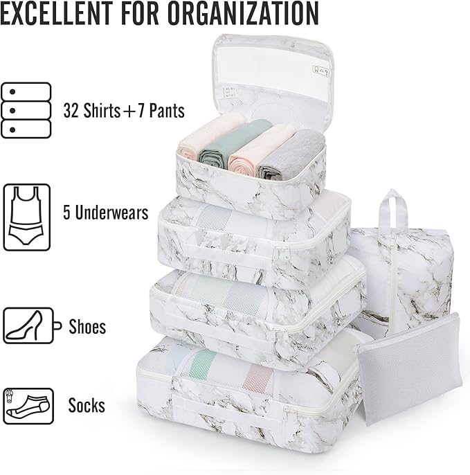 8 Set Packing Cubes for Travel Essentials, Suitcase Organizer Bags in 4 Sizes, Carry-On Luggage Accessories with Laundry Bag, Airplane Must Have, Gifts for Women Men