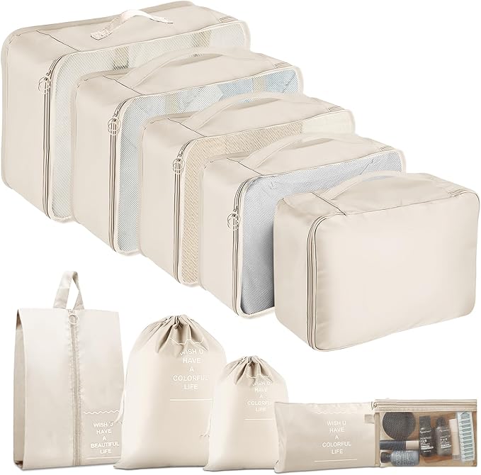 Packing Cubes for Travel-10 Set Luggage Organizer Bags for Family, Mesh Breathable Packing Cubes for Suitcases Durable Travel Essentials Bags Set