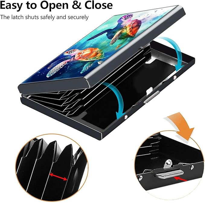 Credit Card Holder, Sea Turtles Design Mini RFID Blocking Aluminum Wallet Slim Metal Hard Case Shell Travel Wallet ID Case Small Credit Cards Case Business Cards for Women Men Girls