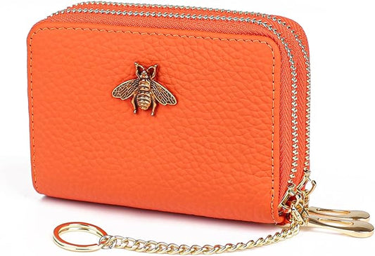 imeetu RFID Credit Card Holder, Small Leather Zipper Card Case Wallet for Women