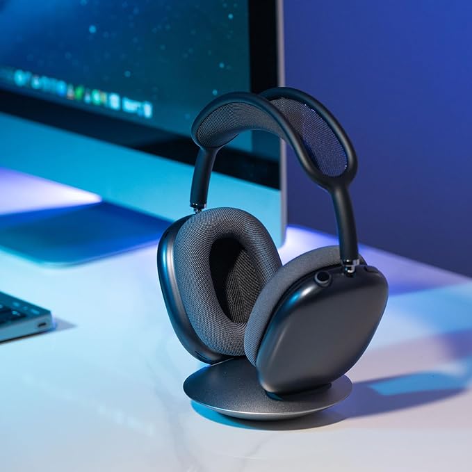 All-Aluminum Headphone Stand for AirPods Max, Full CNC-Machined Metal Base with Soft Silicone Contact Pad, Futuristic Ring Design, Stable Desktop Display Dock (Gray)