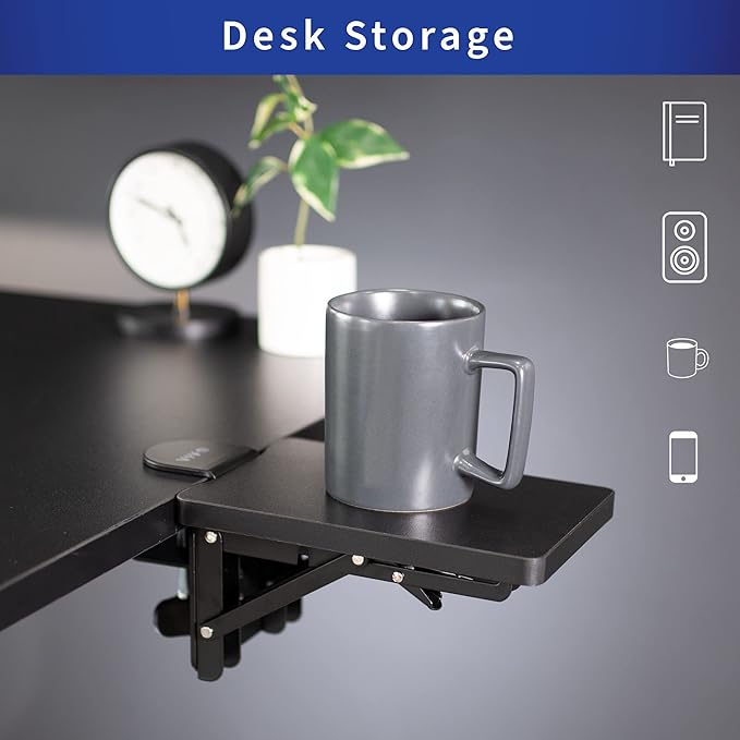 VIVO Clamp-on 6 x 9 inch (11 Including Clamps) Desk Extender, Wrist Support, Armrest Tray, Table Mount for Sit Stand Desks, Black, DESK-EXT09