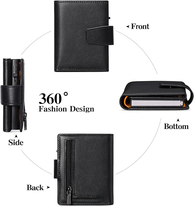 SENDEFN Wallet for Men Pop Up Wallet with Coin Pocket Credit Card Holder With ID Window RFID Blocking Leather Wallet Men's Card Case Minimalist Design