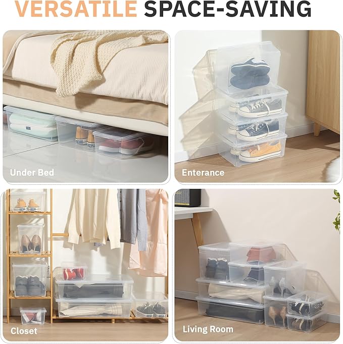 novelinks 6 QT Clear Storage Box Stackable Plastic Storage Bins with Lids Plastic Container Box for Sorting,12 Pack