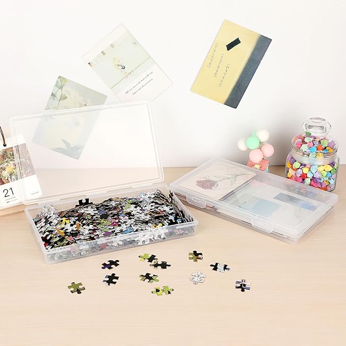 BTSKY Clear Plastic Storage Box with Flap Lid, Multipurpose Craft Organizers and Storage Box Art Supply Storage Organizer Plastic Sewing Box for Beads Pencils Sticky Notes, 4 Pack Medium Small