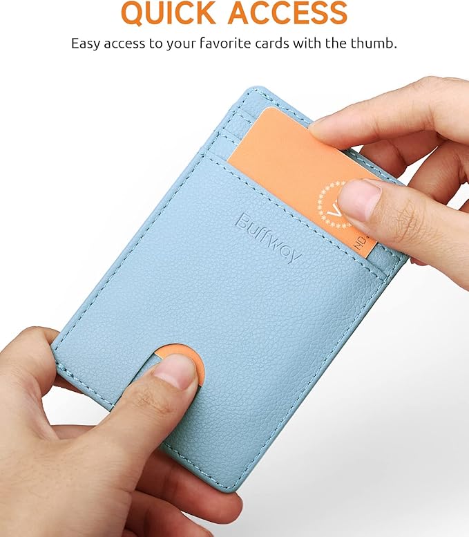 Buffway Mens Slim Wallet, Minimalist Thin Front Pocket Leather Credit Card Holder with RFID Blocking for Work Travel | Minimalist, Thin, Front Pocket, Credit Card Holder, RFID Blocking, for Work Travel