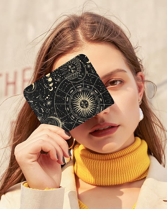 Bistup Credit Card Holder Wallet for Women Cute Leather Ladies Teen Girls Female Cardholder Wallets Accordion Purse Small Medium Aesthetic Print Stars Modern Design Rfid Zipper Around