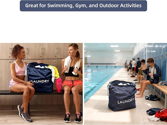 GOGOODA Travel Laundry Bags – Packable & Splash-Resistant Clothes Organizer with Handle | Lightweight, Foldable & Space-Saving for Suitcase, Gym, Beach & Business Trips (Navy Blue & Green)