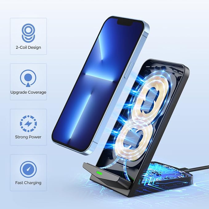 Wireless Charger [2 Pack],15W Fast Wireless Charging Stand,Wireless Charger Compatible with iPhone 15/15 Plus/15 Pro Max/14/13/12 /11Pro Max/XR/XS/X/8 Plus,Galaxy S23/S22/S21/S20 Note 20/10,Google,etc