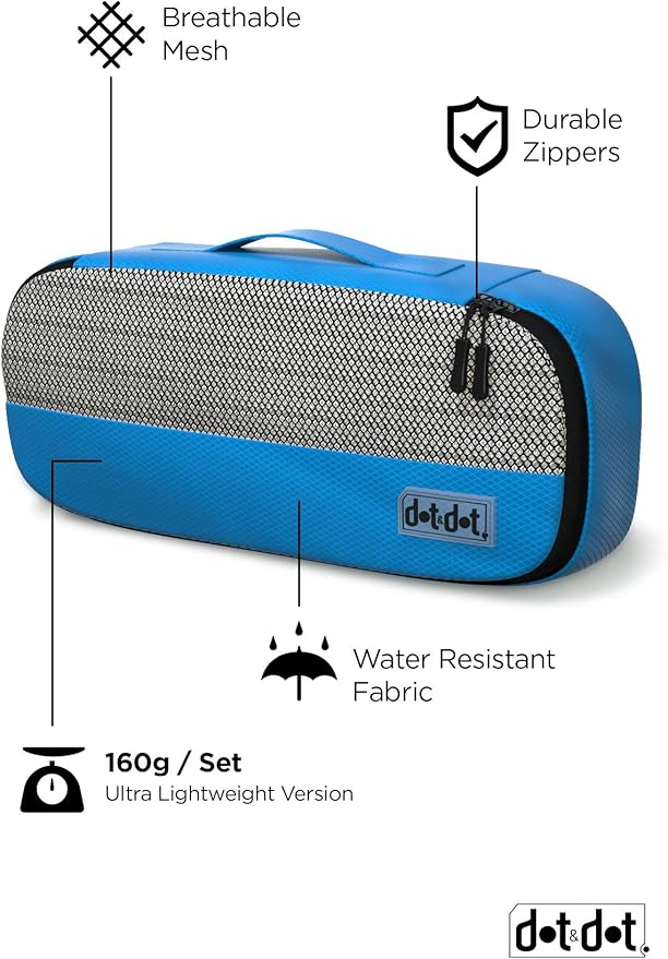 Dot&Dot Slim Packing Cubes for Travel 5pc Set - Narrow Suitcase Luggage Organizer Bags - Thin Travel Essentials for Backpacks - Lightweight Packing Organizers (Non-Compression)