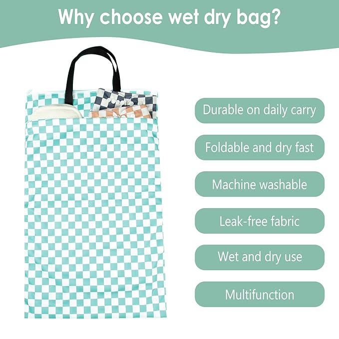 wegreeco Reusable Hanging Wet Dry Cloth Diaper Bag (Checkerboard Mint Green)